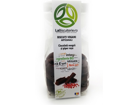 Biscuiti vegani fara zahar cu ciocolata neagra si piper rosu 140g LaBiscuterie