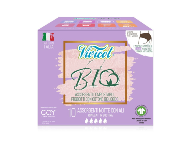 Absorbante de noapte din bumbac bio, hipoalergenic, compostabil (10 buc) Vivicot