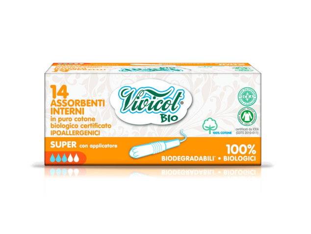 Tampoane din bumbac bio hipoalergenic, compostabil, cu aplicator - 3 pic. (14 buc) Vivicot