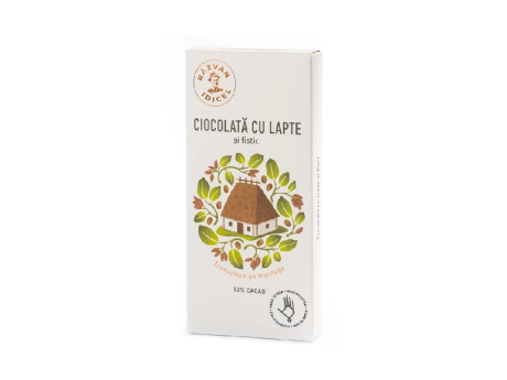 Ciocolata Razvan 52% cacao cu lapte si fistic 80g