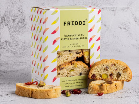 Cantuccini - Biscuiţi italieni artizanali cu fistic şi merişoare - Friddi