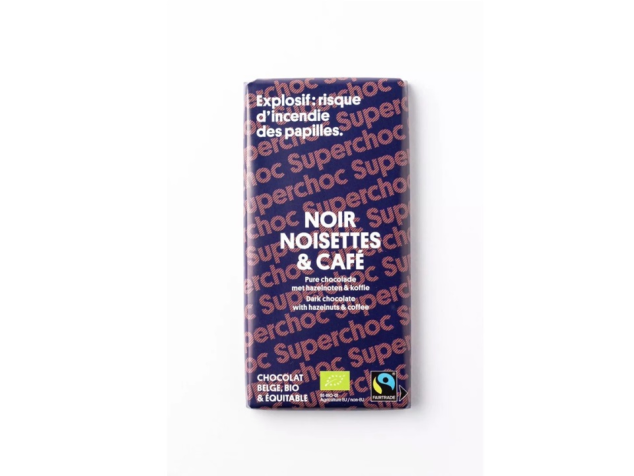 Ciocolată belgiană neagră 72% cu alune şi cafea BIO - Superbon