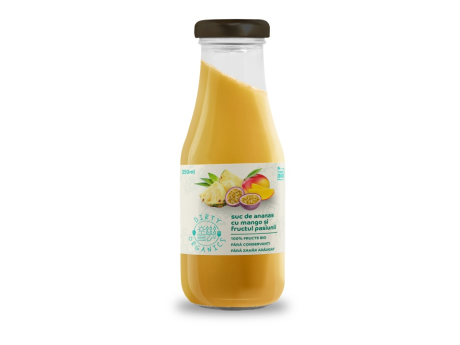 Suc Bio de ananas cu mango şi fructul pasiunii - Dirty Organics