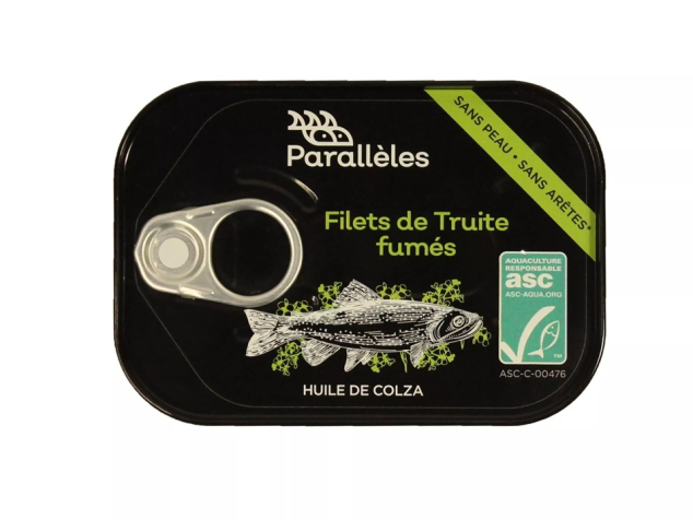 File păstrăv curcubeu ASC afumat în ulei de rapiţă - Conserves Paralleles