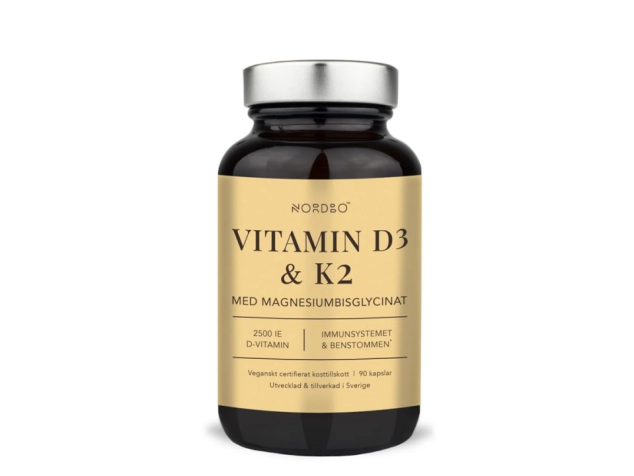 NORDBO - Vitamina D3 (2500UI) & K2 & Magneziu Bisglicinat - 90 capsule